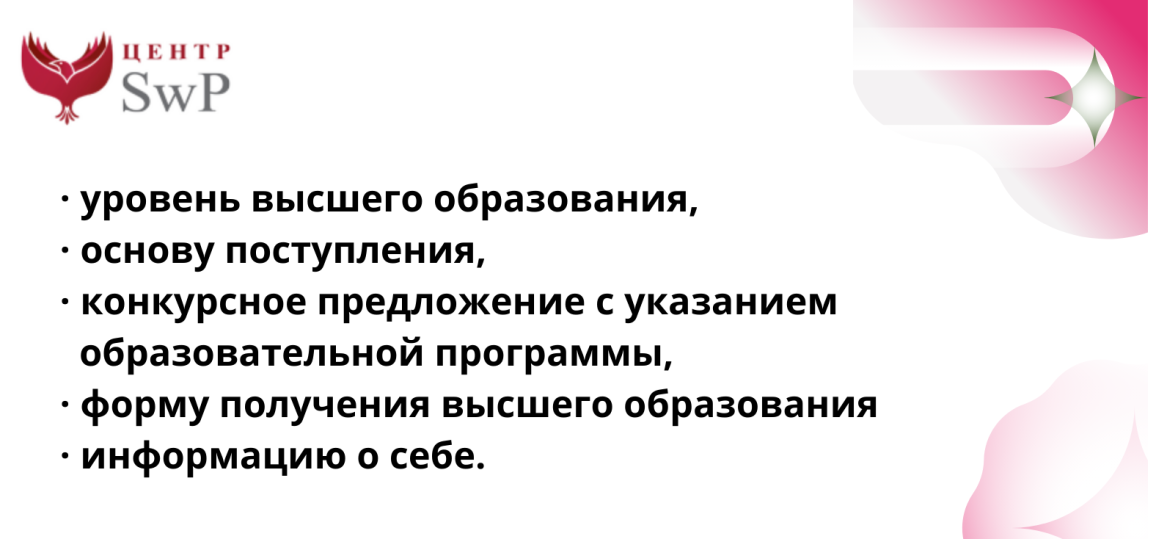 Документы для подачи заявки на поступление